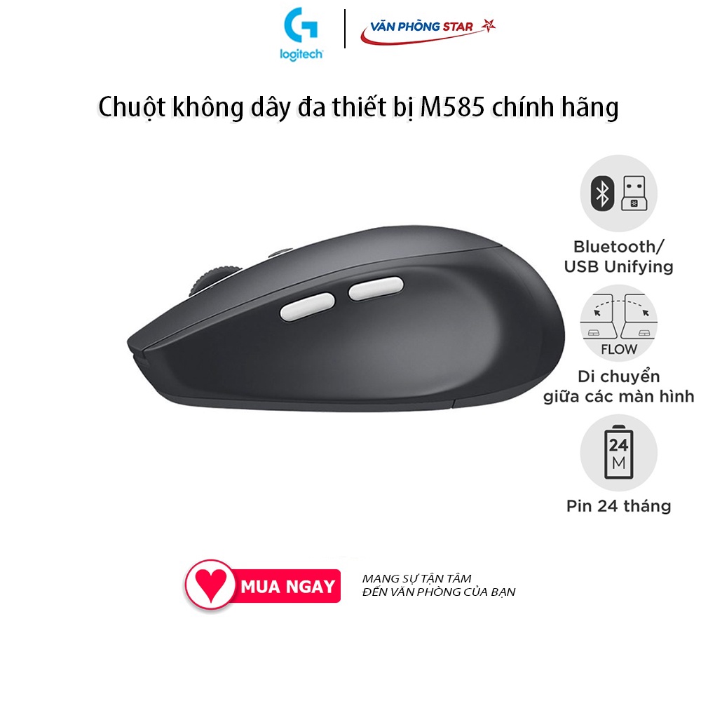 Chuột không dây đa thiết bị Logitech M585 kết nối USB + Bluetooth, pin đến 24 tháng tương thích Windows + macOs + iPadOS