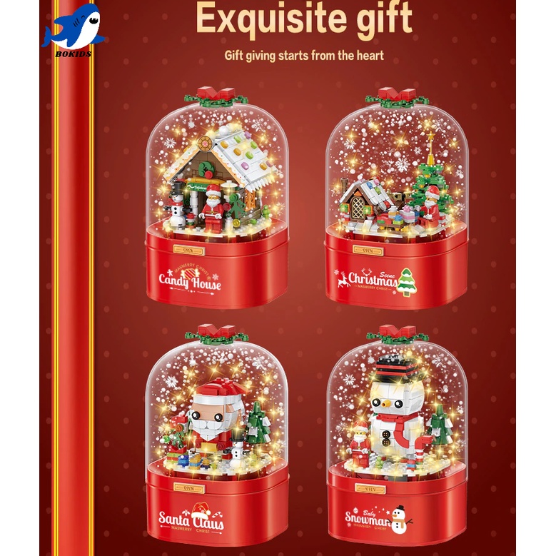 Hộp nhạc lego giáng sinh-Ngôi nhà noel, em bé người tuyết, ông già noel, khu vườn giáng sinh Hộp nhạ