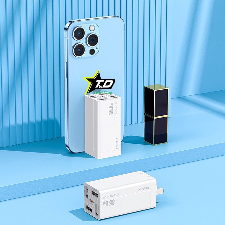 Củ Sạc Nhanh Điện Thoại 35w Chính Hãng Remax RP U66 Thiết Kế 5 Cổng 4 Cổng USB Và 1 Cổng Type-C Chuẩn PD 20w