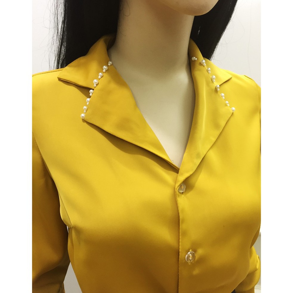 Áo Sơ Mi Nữ 💖𝑭𝒓𝒆𝒆𝒔𝒉𝒊𝒑💖 Áo Cổ Vest Nữ Công Sở Màu Vàng, Đen, Trắng | BigBuy360 - bigbuy360.vn
