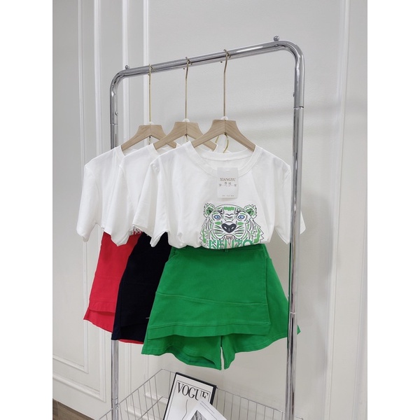 [ 𝐅𝐑𝐄𝐄 𝐒𝐇𝐈𝐏 ] SET ÁO THUN HỔ MIX CHÂN VÁY LỆCH TÀ XANH