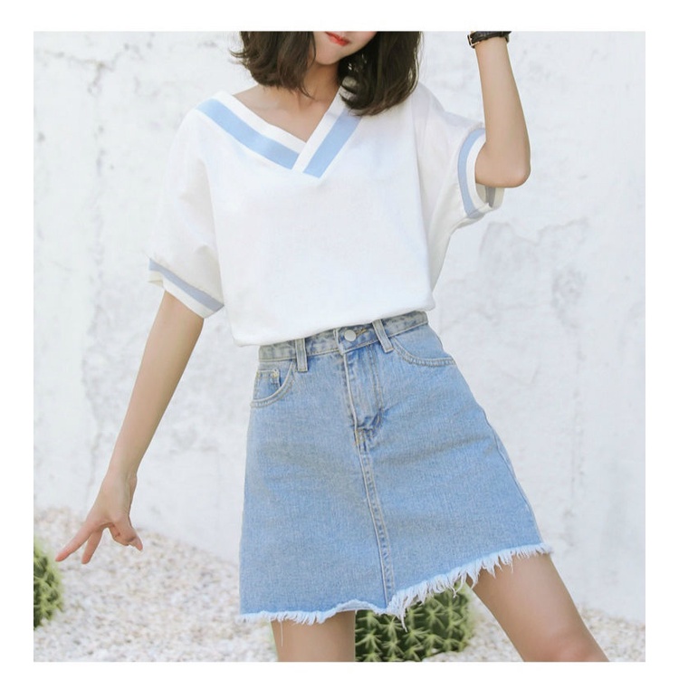 Áo Thun Cánh Dơi Tay Ngắn Cổ Chữ V Màu Trắng Phong Cách Nhật Bản Thời Trang Mùa Hè Mới 2022 Cho Nữ