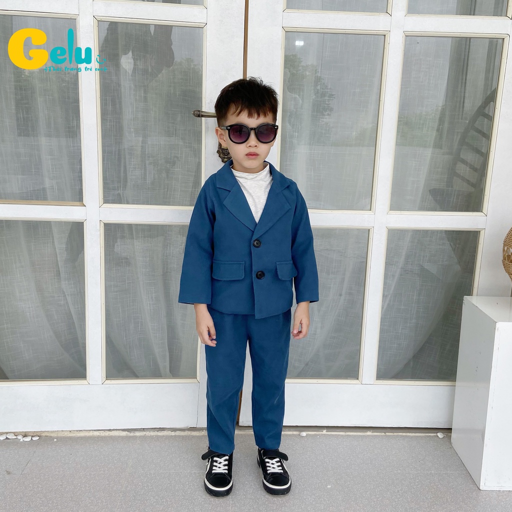 Set vest bé trai ,Bộ Vest nhung Hàn cao cấp cho bé trai - Gelukids-GLB018