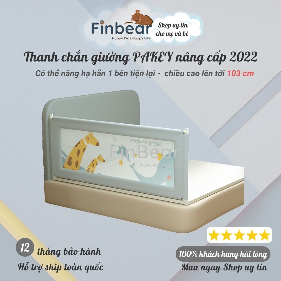 Thanh Chắn Giường Pakey Nâng Cấp Cao 103cm 2022, Nâng Hạ 1 Bên Màu Ghi FINBEAR