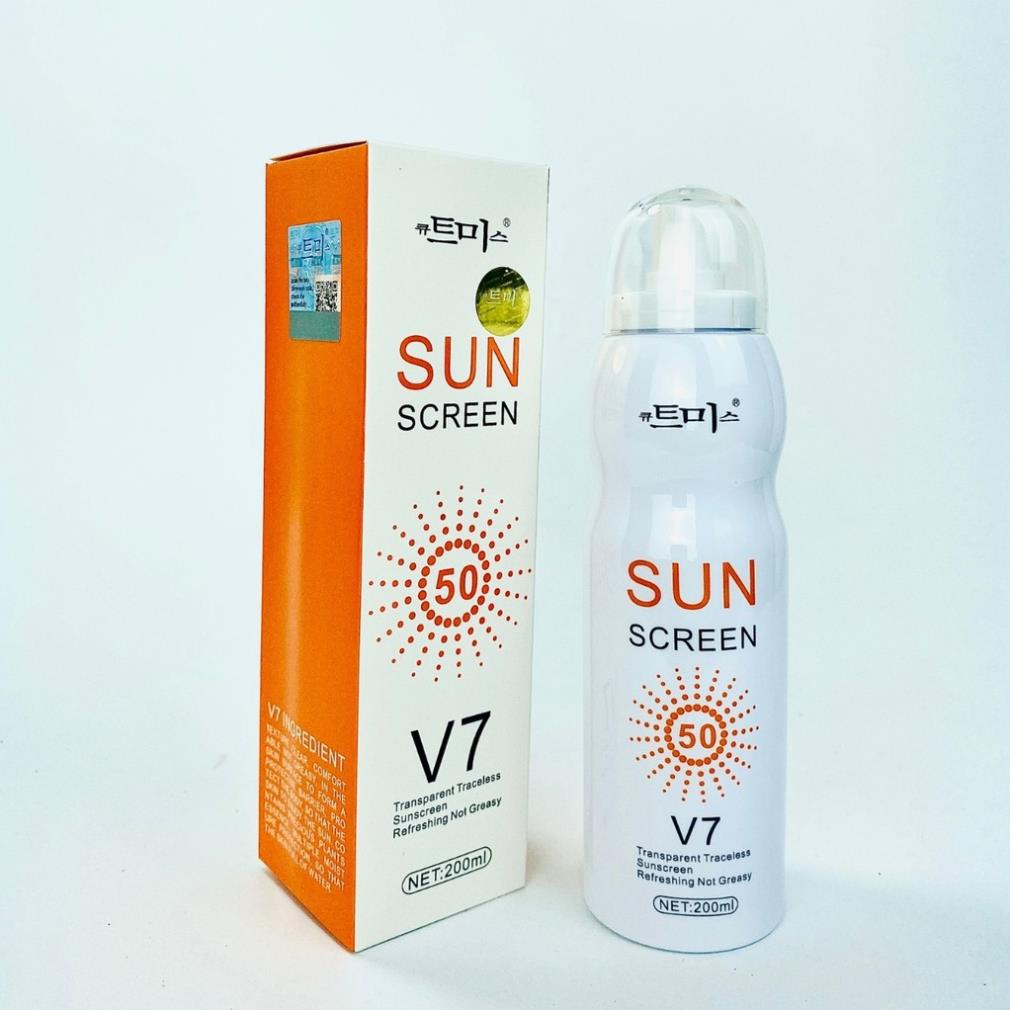 Kem chống nắng V7 SUN SCREEN SPF50 200ml - Xịt chống nắng trắng da, nâng tone, chống nước. Dạng xịt tiện dụng CN03