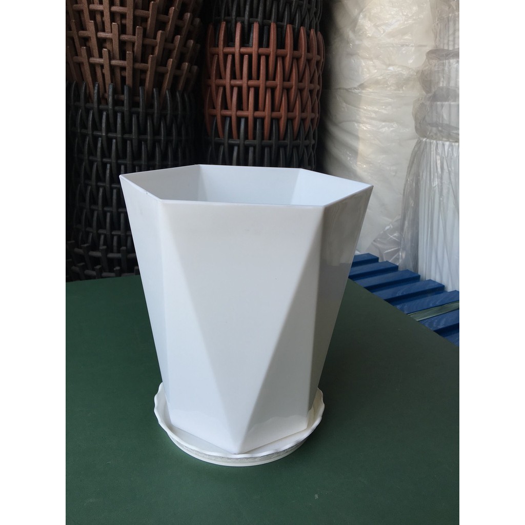 Combo 2 Bộ Chậu Nhựa Trồng Cây Kim Cương, Chậu Bát Giác, Chậu Lục giác + Đĩa Lót Chậu