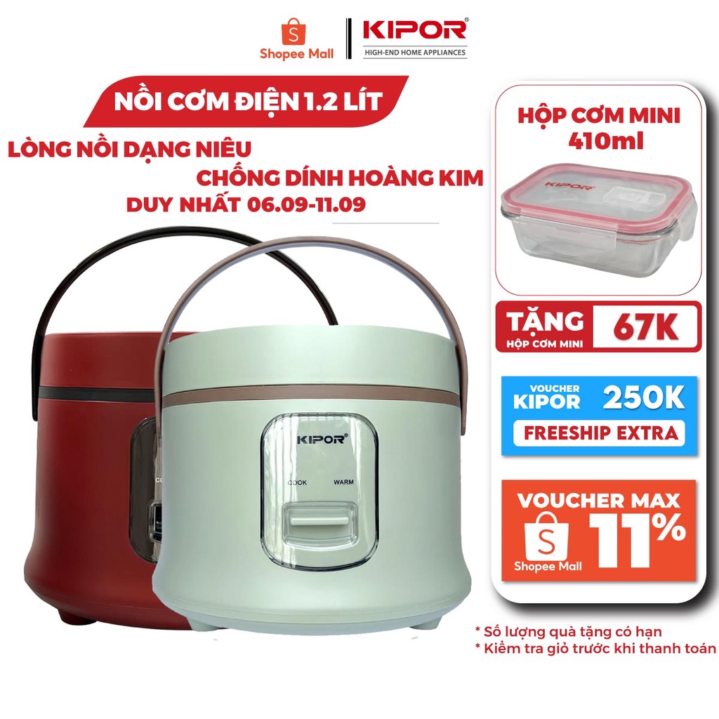 Nồi cơm điện KIPOR KP-N965 1.2L - Lòng nồi dạng niêu, phủ lớp chống dính cao cấp - Tặng kèm vỉ hấp - Hàng chính hãng