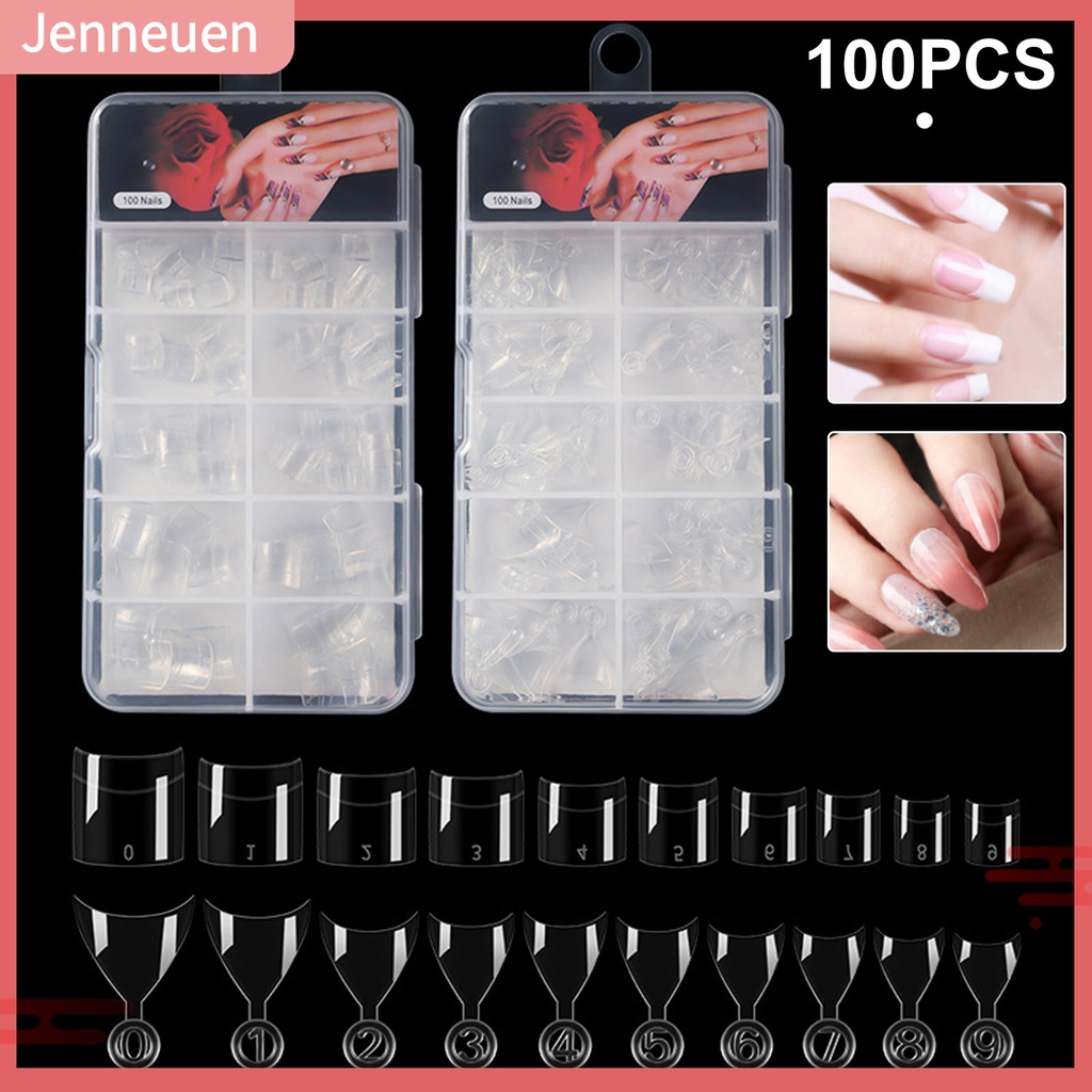 Set 100 Đầu Nối Móng Giả Ngắn Trong Suốt DIY