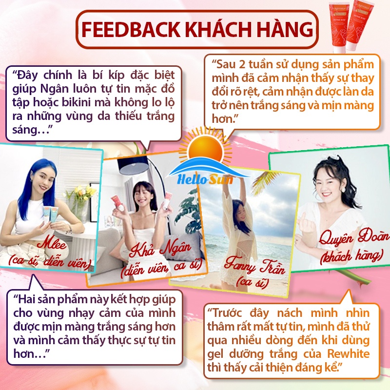 Gel dưỡng trắng mờ thâm Rewhitez giảm mờ thâm nách đầu gối mông mụn làm hồng vùng kín nhũ hoa- 50G Happiness tuýp xanh