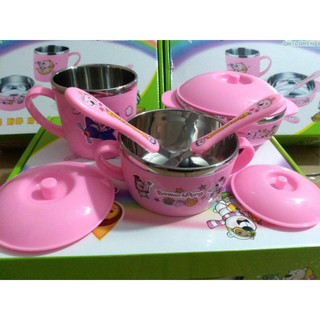 Bộ bát cốc thìa inox chống nóng cho bé