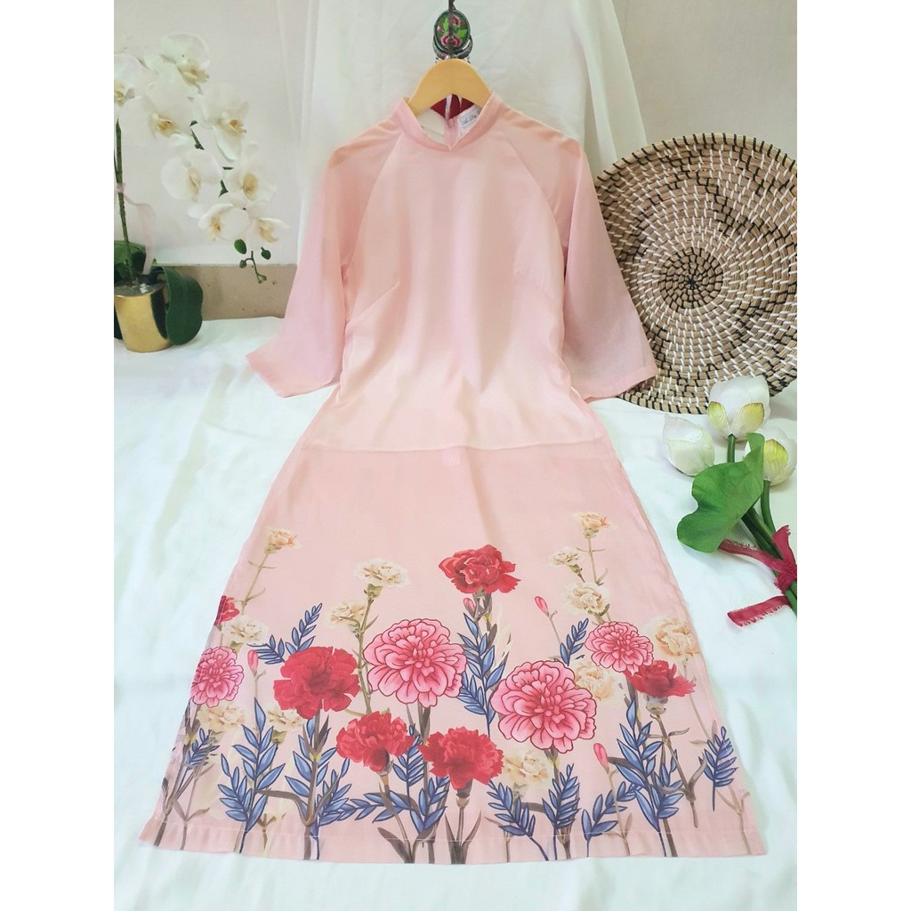 Áo dài hoa 🎀FREESHIP🎀 Set áo dài cách tân họa tiết hoa xinh xắn [ao dai hoa] | BigBuy360 - bigbuy360.vn