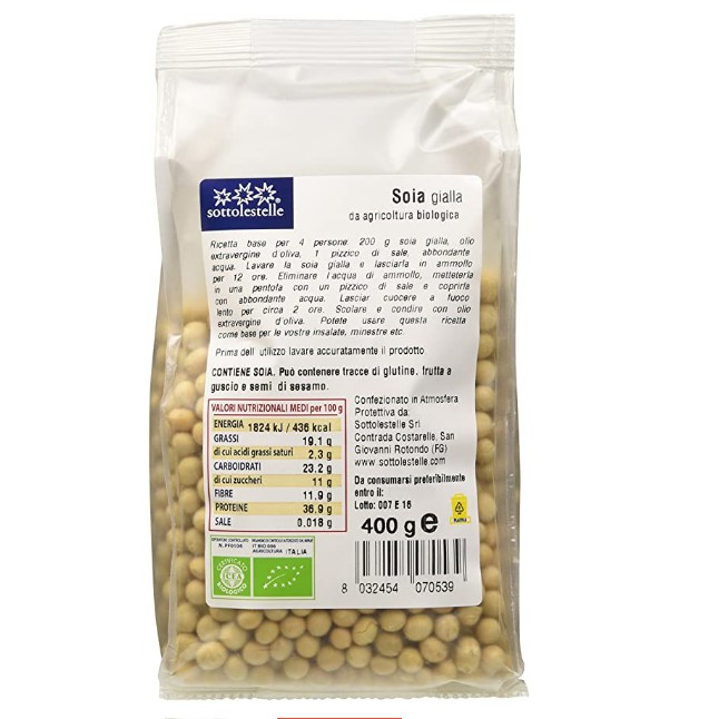 Đậu Nành Hữu Cơ Ý 400g Sottolestelle Organic Soy Beans