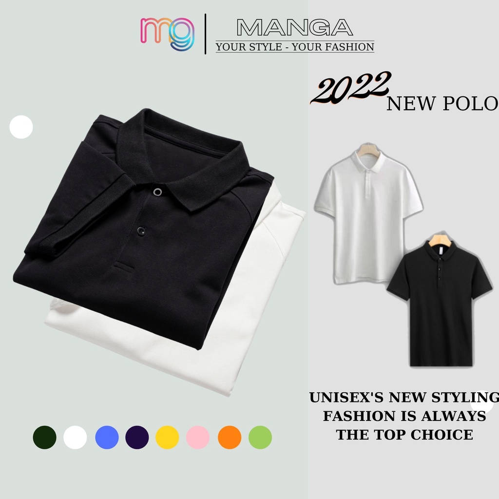 Áo Polo Nam Nữ Form Rộng MANGA,Phông Unisex Có Cổ Vải Cá Sấu Cao Cấp Đẹp Trơn Trắng Đen MPL01
