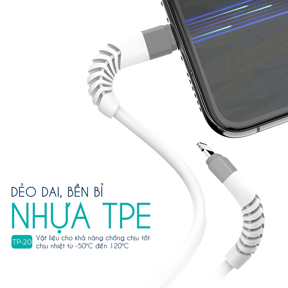 Dây sạc 5A JUYUPU TP20 bọc nhựa TPE cao cấp dài 1m sạc điện thoại chính hãng