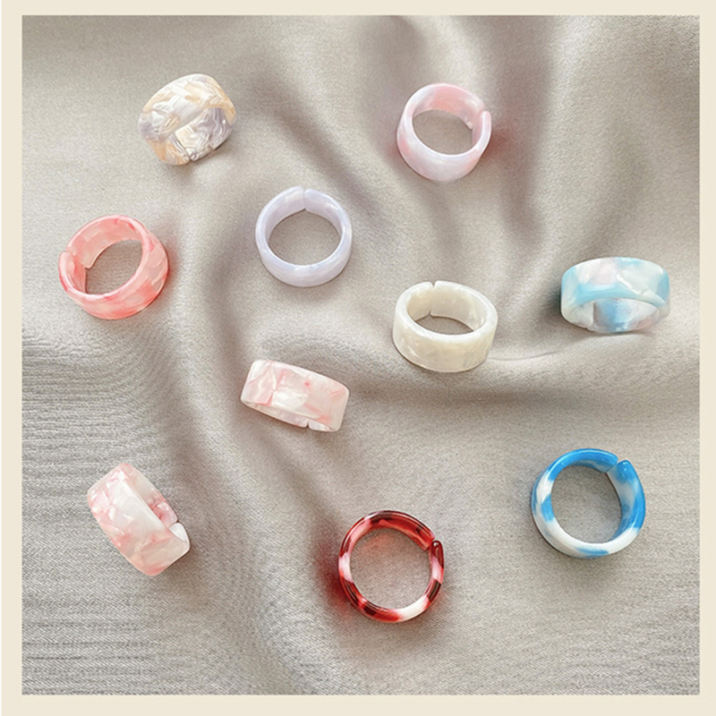 5pcs Beautiful Girl Retro Resin Ring Sets Gradient Color Open Midi Index Finger Rings Couple Kunckle Rings Fashion Women Gift