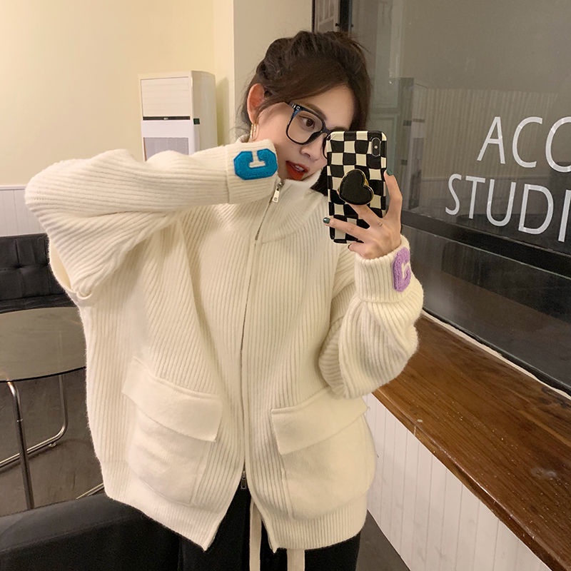 Áo Sweater Dáng Rộng Phối Khóa Kéo Thiết Kế Mới Thời Trang Theo Phong Cách Hàn