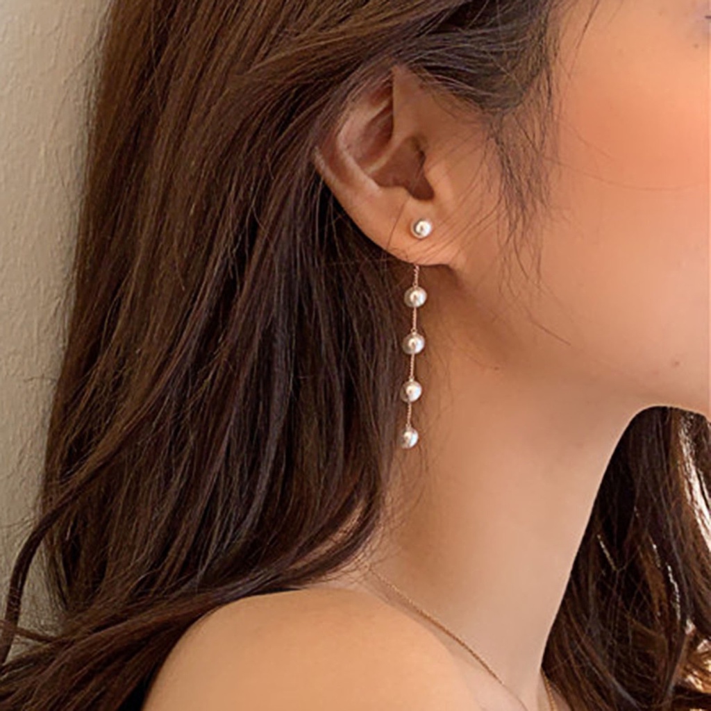 Đôi khuyên tai tua rua đính ngọc trai giả phong cách thời trang cho nữ