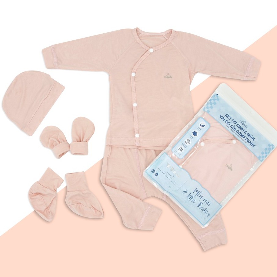 Quần áo sơ sinh- newborn 5 món vải modal siêu mềm và thoáng khí kháng khuẩn (quần, áo, mũ, bao tay, chân) Comfybaby