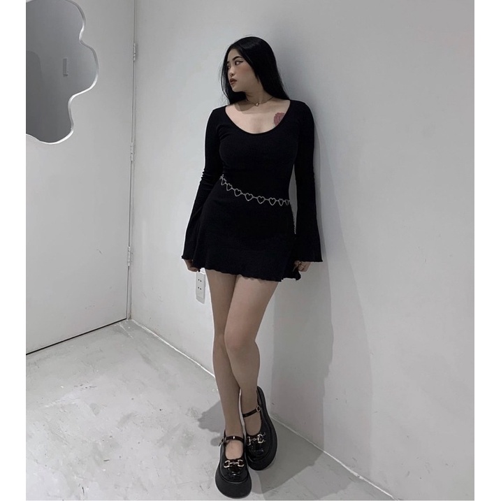 [HOT- Ảnh Thật] (Bigsize 55-95kg) Đầm body sexy tay dài ôm thun gan màu đen cá tính, Đầm body dáng xoè tay loe đen | BigBuy360 - bigbuy360.vn