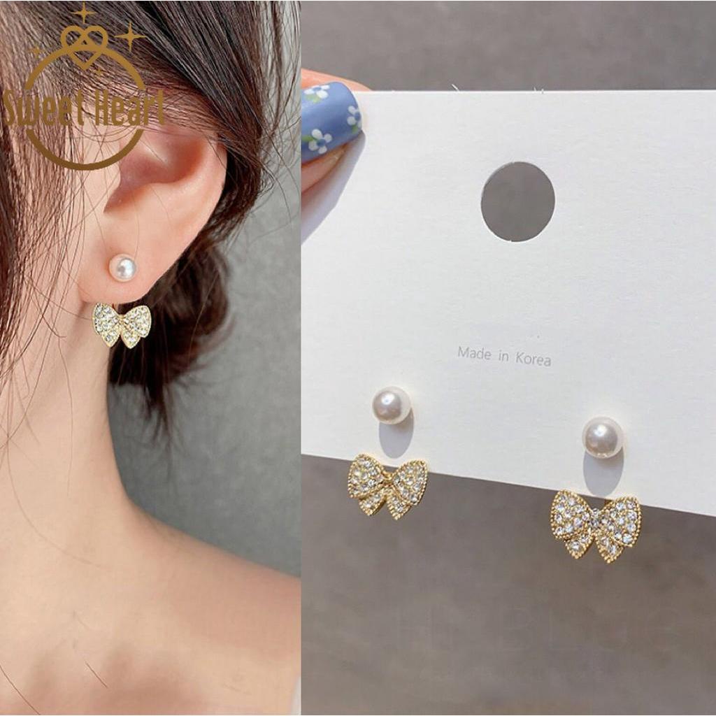 Hoa Tai Hình Nơ Đính Đá Phong Cách Hàn Quốc Cho Nữ