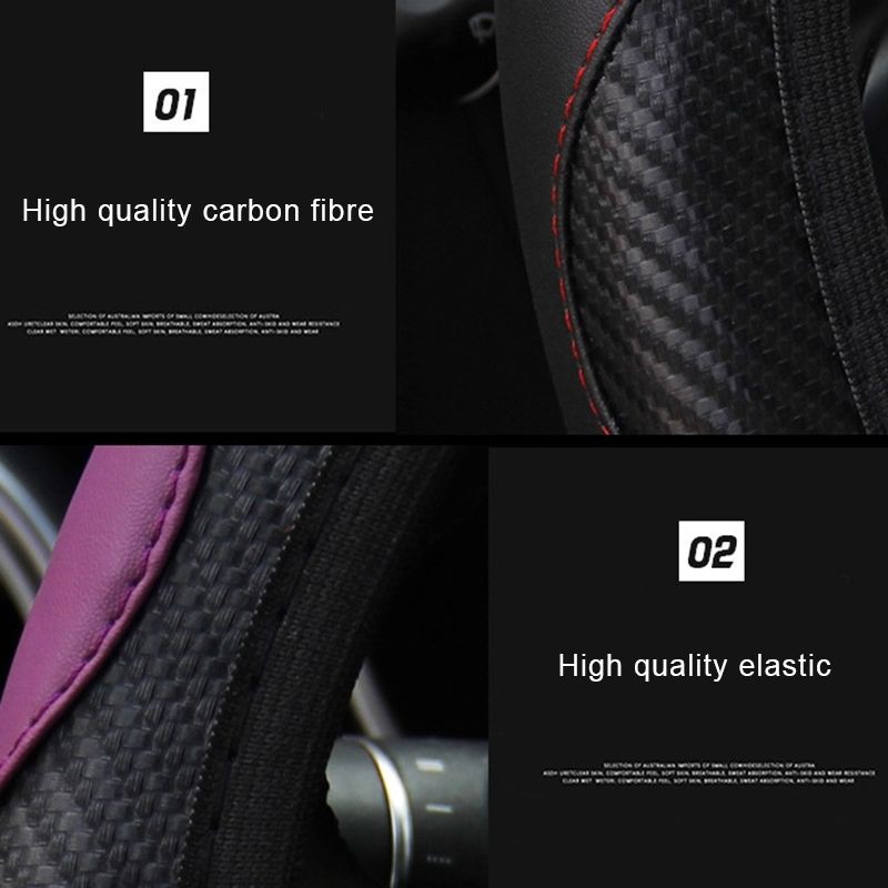 Vỏ Bọc Vô Lăng Bằng Da PU Thoáng Khí Chống Trượt In Họa Tiết Sợi Carbon Trang Trí Xe Hơi Kích Thước 37-38
