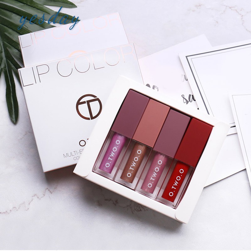 (Hàng Mới Về) Bộ 4 Son Môi Dạng Lỏng Chống Thấm Nước Lâu Trôi Màu Lì Lấp Lánh | BigBuy360 - bigbuy360.vn