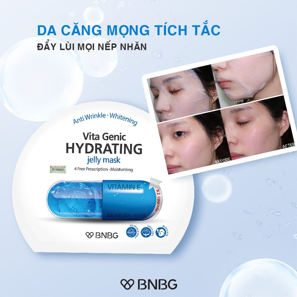 Combo 10 Mặt nạ giấy cấp nước dưỡng ẩm da mềm mượt, căng bóng BNBG Vita Genic Hydrating Jelly Mask (Vitamin E) 30ml x 10