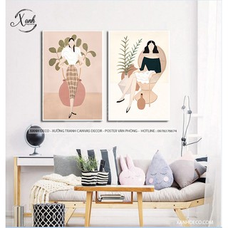 Bộ 2 tranh canvas cô gái tông nhẹ 40x60cm tặng đinh treo tranh