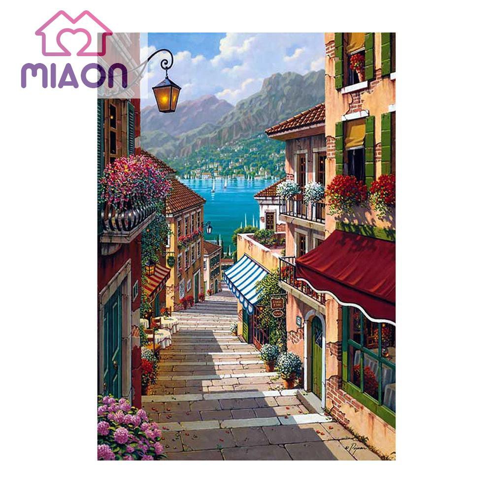 Tranh Đính Đá 5d Tự Làm Hình Phong Cảnh Đường Phố Trang Trí Nội Thất