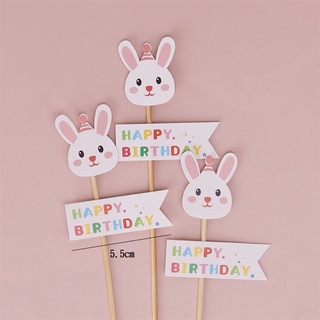 Set 3 que cắm giấy HPBD thỏ trắng mũ hồng
