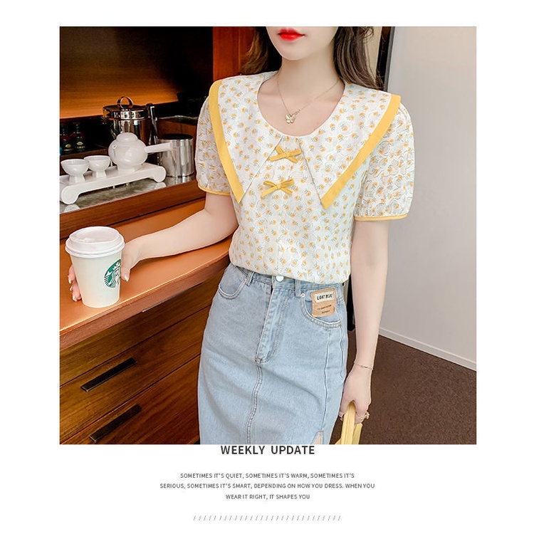 Áo Sơ Mi chiffon Tay Ngắn Dáng Rộng Thắt Nơ Thời Trang Mùa Hè Cho Nữ