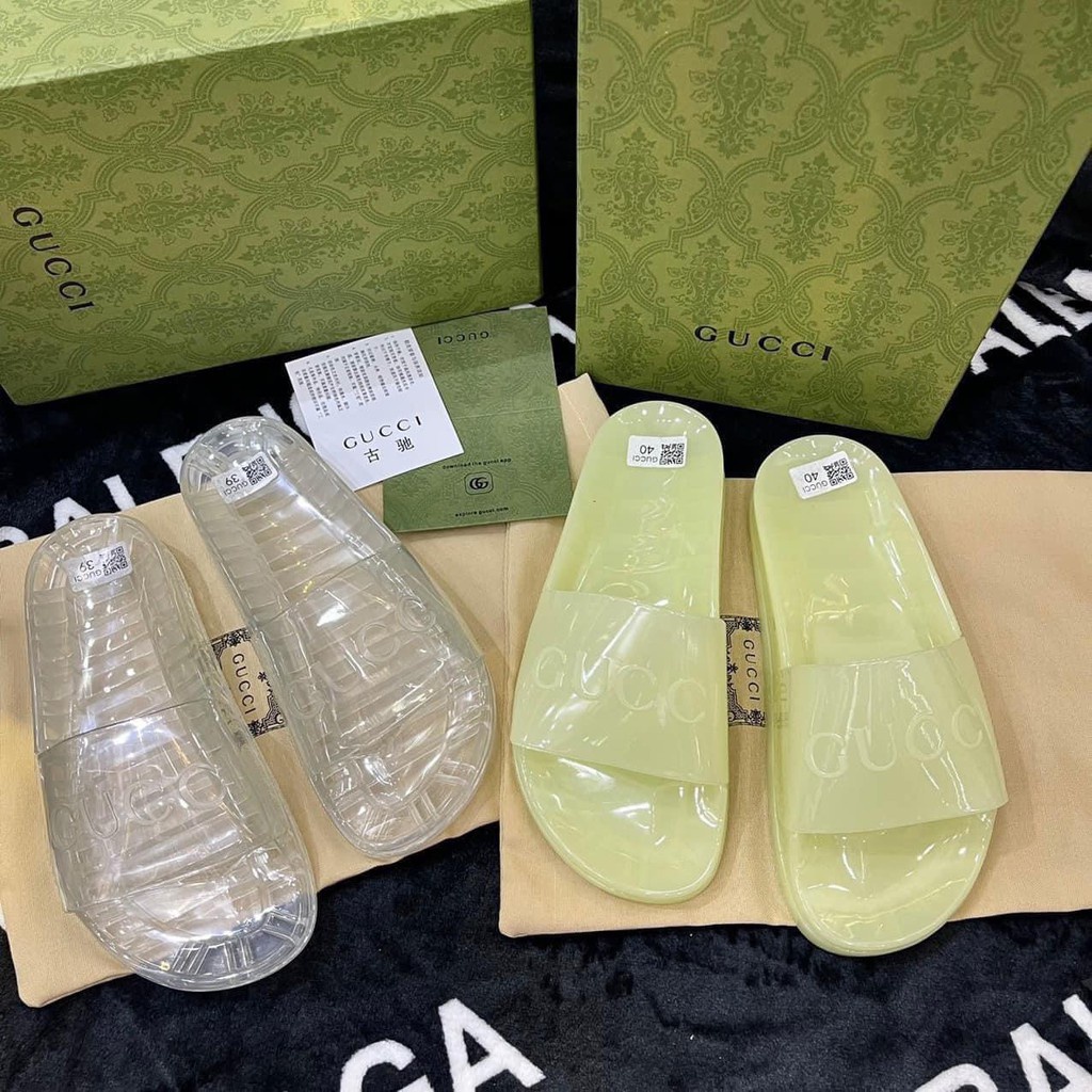 Dép Gucci trong suốt cao cấp , dép lê quai ngang GC nhựa dẻo Nam Nữ Thời Trang HOT 2022 Full Box