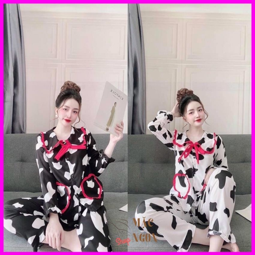 ĐỒ BỘ BÒ SỮA TAY DÀI CỘT NƠ &lt;FREESIZE&gt; VẢI COTTON MÁT, VẢI ĐẸP
