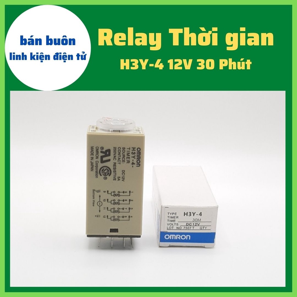 Rơ le 12V 30 Phút, Relay thời Gian Timer Omron H3Y-4 14P 12V, H3Y-4, rơ le thời gian