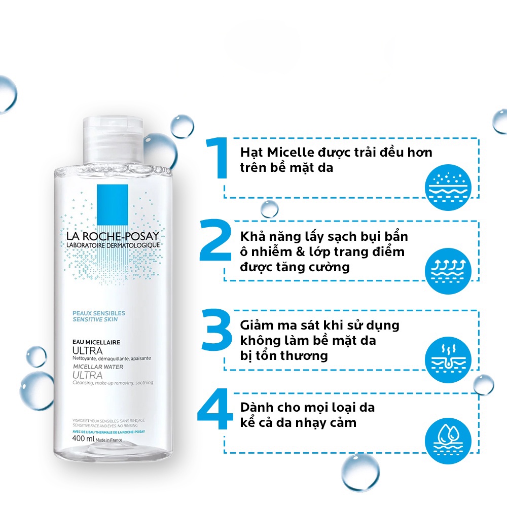 Nước Làm Sạch Sâu Và Tẩy Trang Cho Da Nhạy Cảm La Roche-Posay Micellar Water Ultra Sensitive Skin 200ml - 400ml