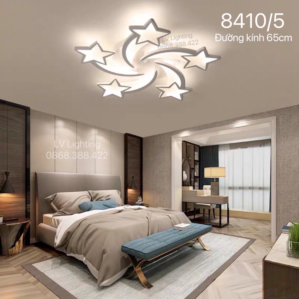 Đèn Trần Trang Trí Phòng Khách Hình Ngôi sao 5 Cánh - Bóng Đèn Led Siêu Sáng - Khung Thép Sơn Tĩnh Điện - Mã 8410/5