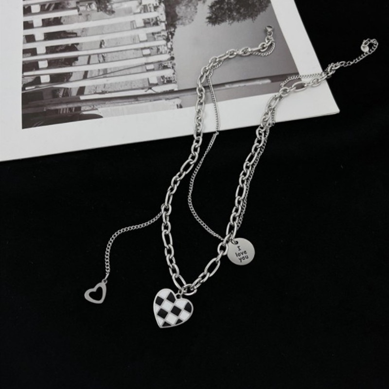 IF ME Vòng cổ Nhiều Lớp Mặt Hình Trái Tim Và Bảng Đen