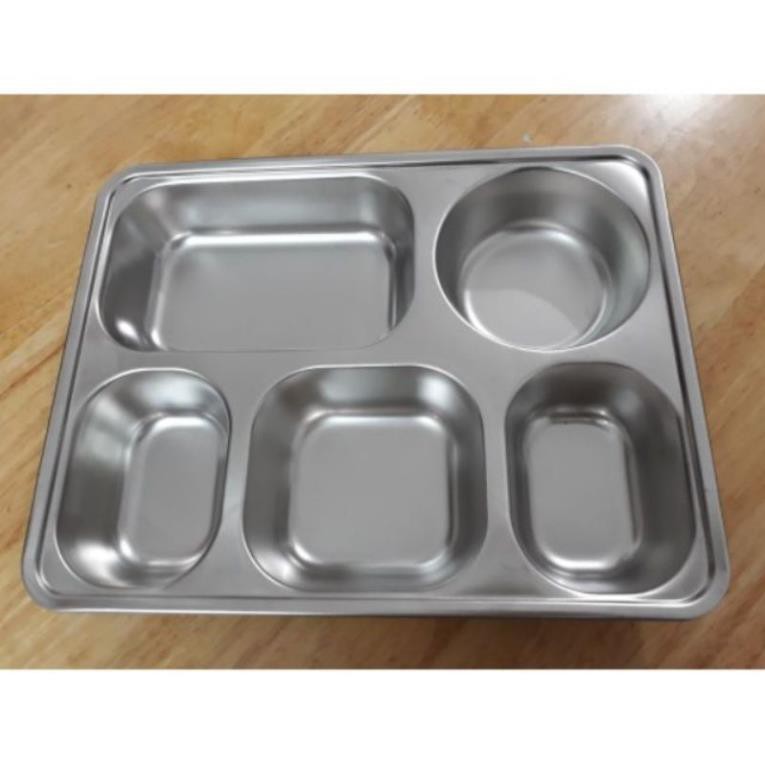 Khay inox 5 ngăn , khay phần Hàn Quốc inox 304 , sử dụng cho quán cơm, trường học, công nhân, bệnh viện
