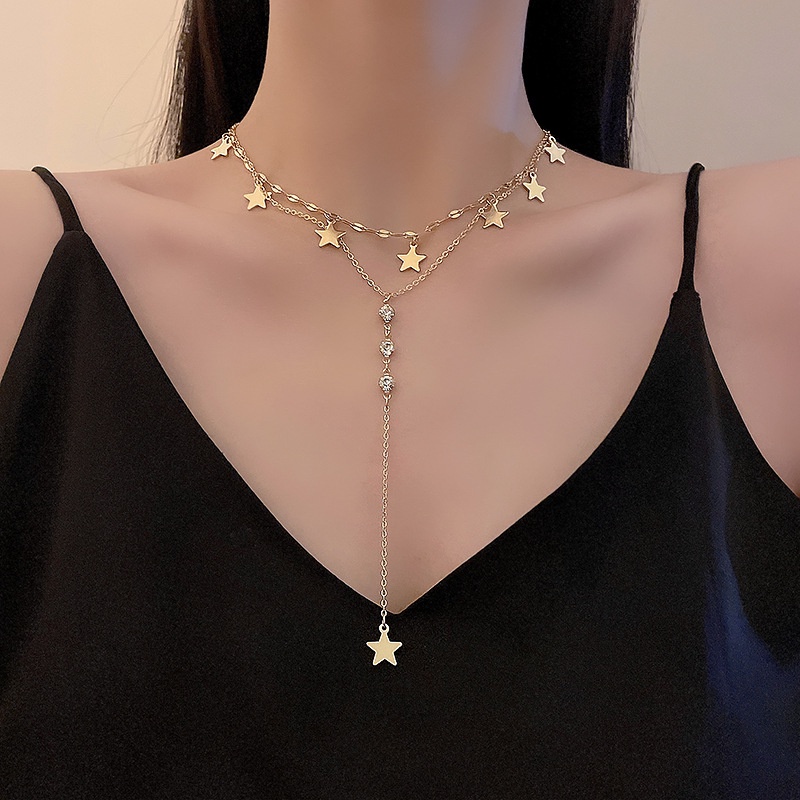 Vòng Cổ choker Dáng Dài Đính Hạt Ngọc Trai Và Ngôi Sao Năm Cánh Dễ Phối Đồ Thời Trang Cho Nữ