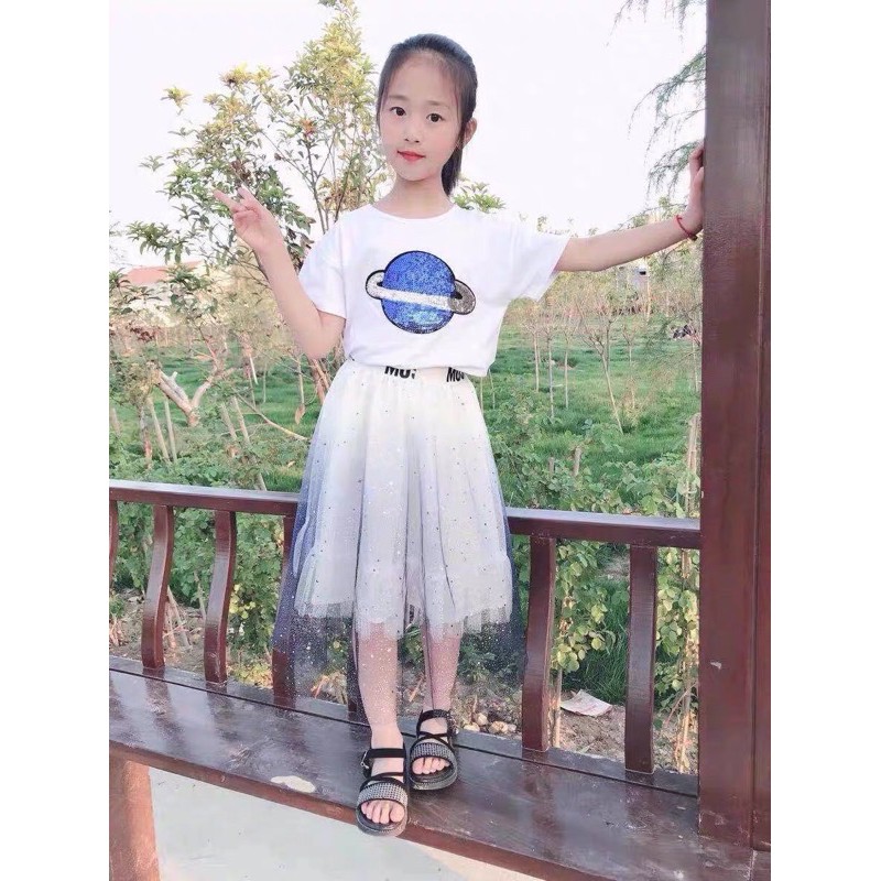 Set đầm Planet bé gái lớn size đại, từ 4-14 tuổi  - có sẵn + ảnh thật