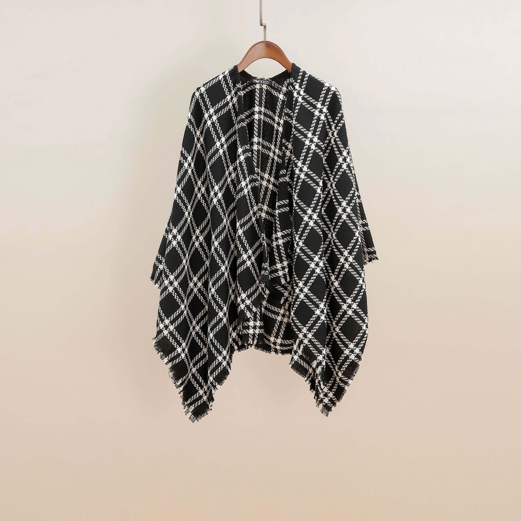 Áo Khoác MOMOCO Chất Dạ Mềm Mại Thiết Kế Dáng Áo Choàng Cape, Họa Tiết Kẻ Phối Tua Rua thời thượng M2765 | BigBuy360 - bigbuy360.vn