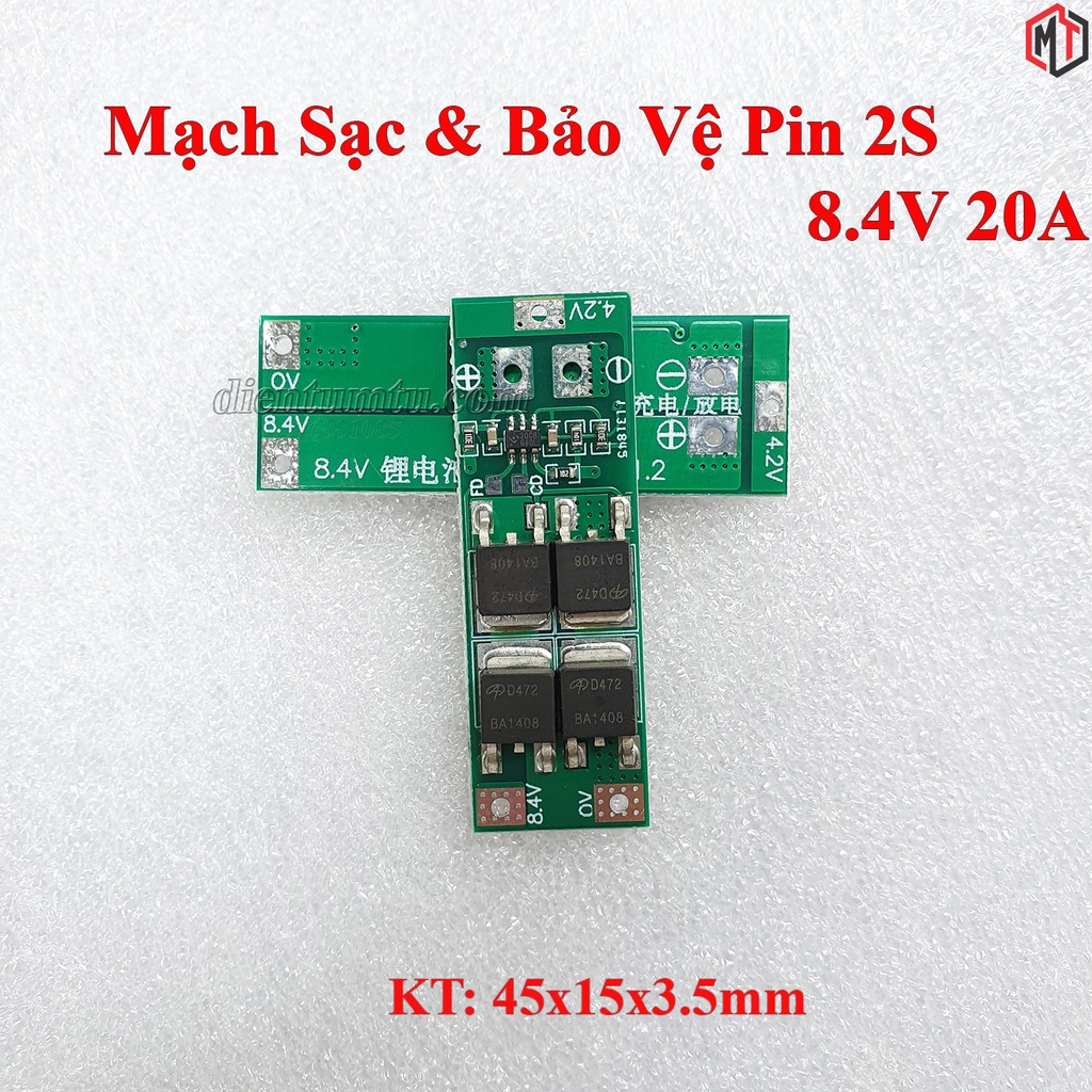 Mạch 2S 7.2V - 8.4V 20A, Sạc và Vảo Vệ Pin Li-ion - Lithium - 18650