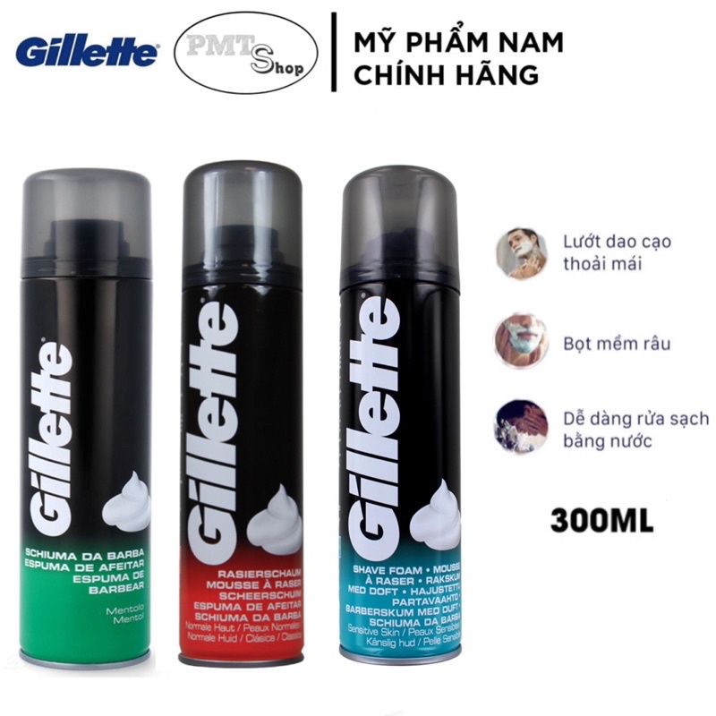 Kem Bọt Cạo Râu GILLETTE Foamy Regular Originale, Lemon Lime Citron Lime, Sensitive Skin 311g 300ml 200ml