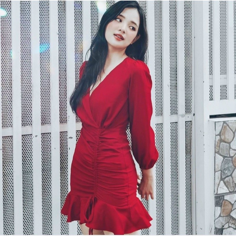 Đầm váy dự tiệc tay dài rút dây 2 màu