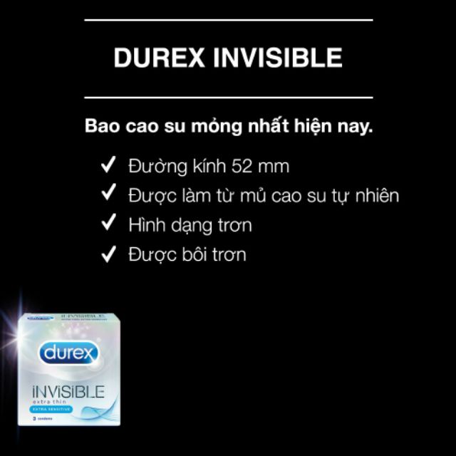 Bao Cao Su Durex Invisible Extra Sensitive  hộp 3 bao siêu mỏng ôm sát