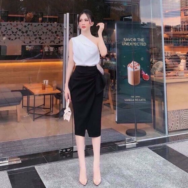 [Mã FATHANG5 giảm 10K đơn 50K] Đầm body lệch vai kèm CV bút chì nhún bèo TRIPBLE T DRESS - Free size dưới 56kg