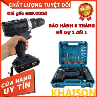 Máy khoan pin đa năng, khoan búa bắt vít đầu autolock 10mm Khaison mẫu mới 24 phụ kiện