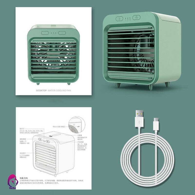 【Hàng mới về】 Portable USB Mini Rechargeable Water-cooled Air Conditioner Desktop Cooler Fan for Outdoor Home
