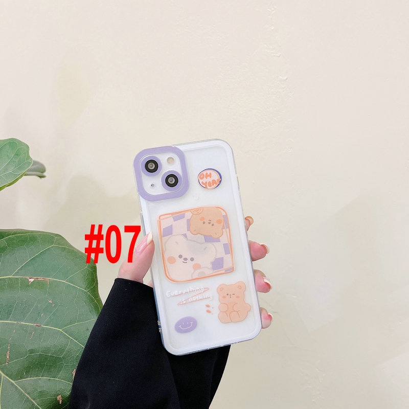 Casing Xiaomi Redmi Note 11 11S 10 10S 9S 8 7 Pro 4G 5G 9A 9C 9 Mi POCO F3 M3 9T 11T Pro K20 Cartoon Art Line Girl Bear Straight Edge Clear Soft Phone Back Case Cover JSC 06