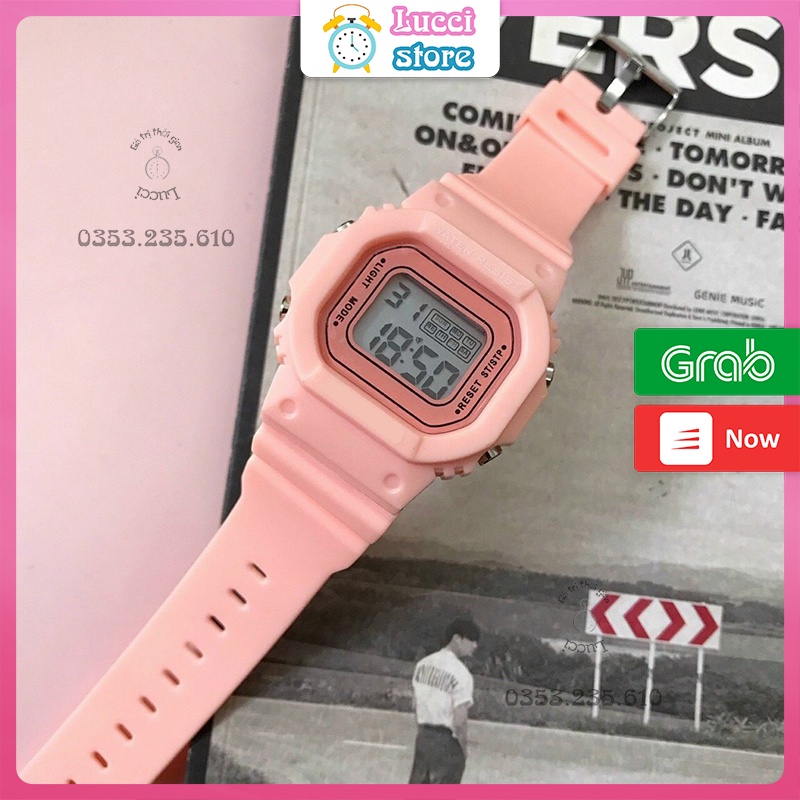 Đồng hồ điện tử nam nữ dây nhựa silicon mặt vuông, chống nước, đủ chức năng | BigBuy360 - bigbuy360.vn